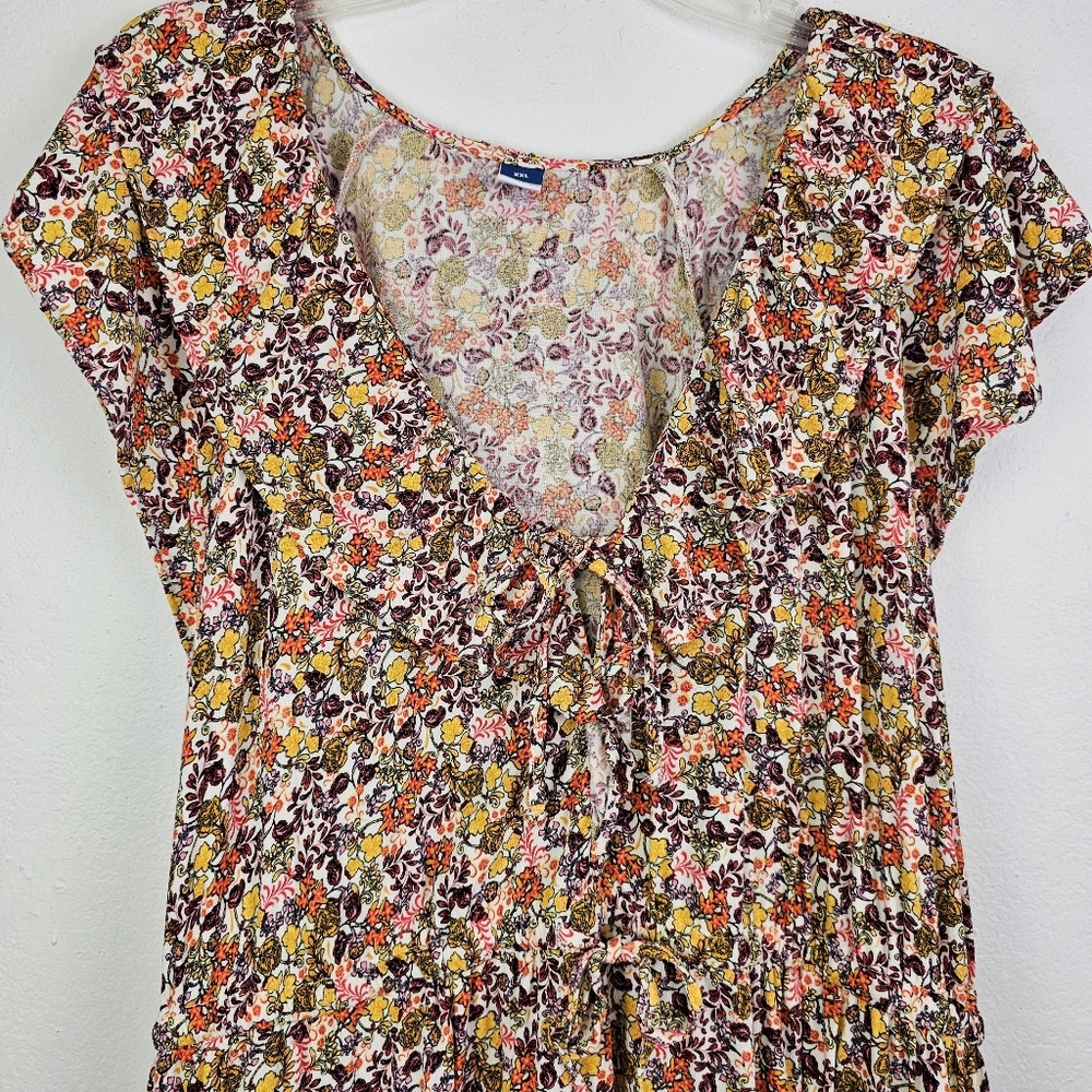 Old Navy Mini Dress Floral Waist-Defined Flutter-Sleeve Sz XXL Boho Peasant - Picture 4 of 11